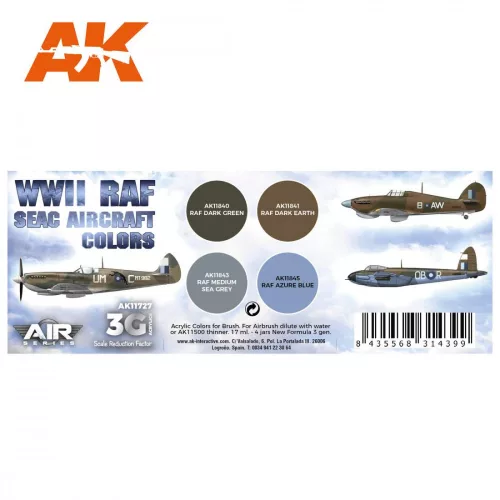 Acrylics 3rd generation WWII RAF SEAC Aircraft Colors SET 3G