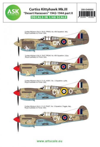 ASK decal 1:48 Curtiss Kittyhawk Mk.I / Mk.II ”Desert Harassers” 1942-1944 part I