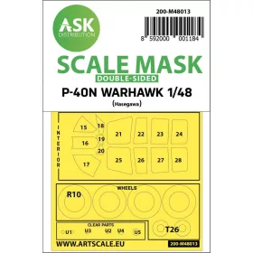   ASK mask 1:48 Curtiss P-40N Warhawk double -sided painting mask for Hasegawa / Hobby2000