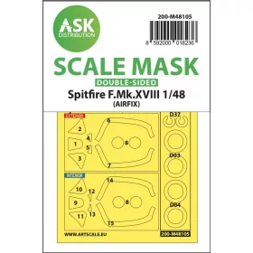   ASK mask 1:48 Spitfire F.Mk.XVIII double-sided mask self-adhesive, pre-cutted for Airfix