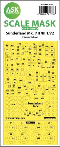ASK mask 1:72 Sunderland Mk.I, Mk.II, Mk.III one-sided painting mask for Special Hobby