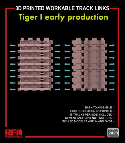 Ryefield model 1:35 3D printed  Workable track links for Tiger I early