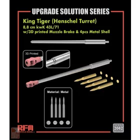   Ryefield model 2082 1:35 King Tiger 8,8 cm kwK 43L/71 Metal Barrel w/3D printed Muzzle Brake & 4pcs Metal Shell