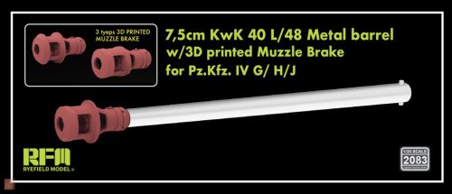 Ryefield model 2083 1:35 7,5cm KwK 40 L/48 Metal barrel w/3D printed Muzzle Brake for Pz.Kfz. IV G/ H/J