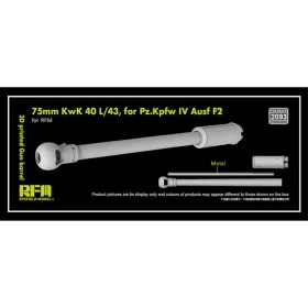   Ryefield model 2093 1:35 3D printed Gun barrel 75mm KwK 40 L/43 for Pz.Kpfw IV Ausf F2, for RFM/Border/Takom