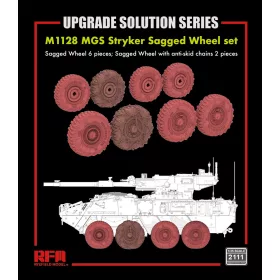   Ryefield model 1:35 M1128 MGS Stryker Sagged Wheel set 6 pieces + with anti-skid chains 2 pieces