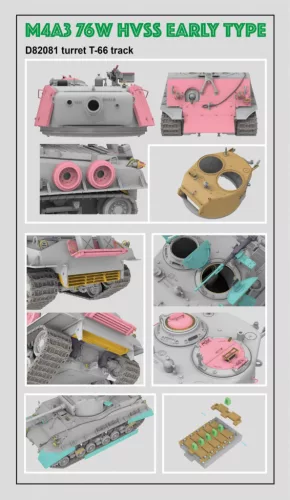 Ryefield model 1:35 M4A3 76W HVSS Early type D82081 turret T-66 track