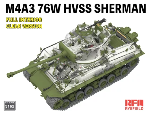 Ryefield model 1:35 M4A3 76W HVSS Sherman W/Full interior, clear edition