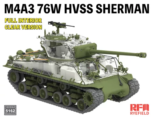 Ryefield model 1:35 M4A3 76W HVSS Sherman W/Full interior, clear edition
