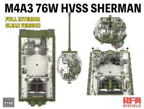 Ryefield model 1:35 M4A3 76W HVSS Sherman W/Full interior, clear edition
