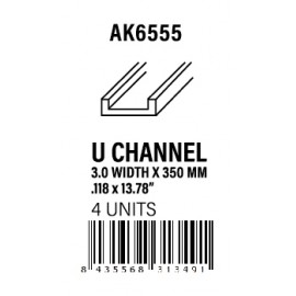 AK-Interactive U Channel 3.0 width x 350mm - STYRENE STRIP